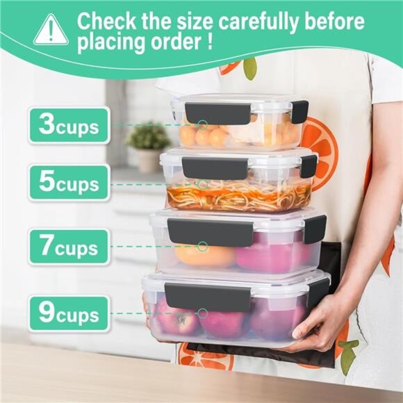 3 cup Plastic Food Storage Containers with Lids Nestable Freezer Dishwasher Safe - Picture 3 of 8
